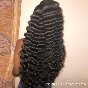 Wholesale deep wave transparent hd closure raw virgin human wigs 100% human hair 13x6 swiss hd lace front wigs